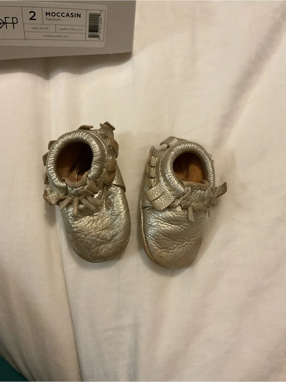 Freshly Picked Metallic Pewter/Gold Baby Moccasins